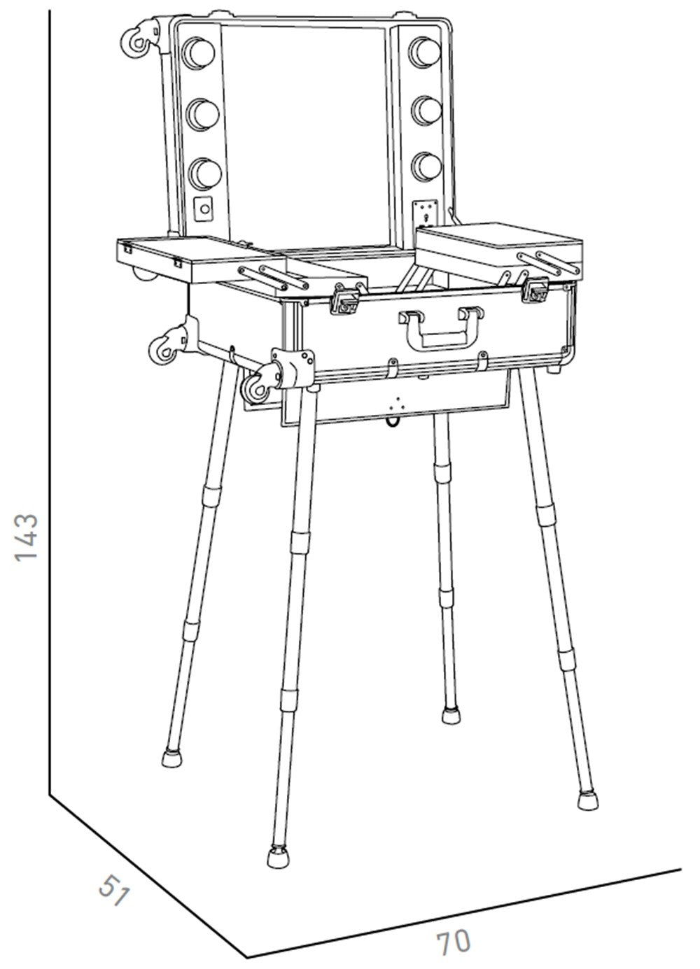 Tocador maletín con luz