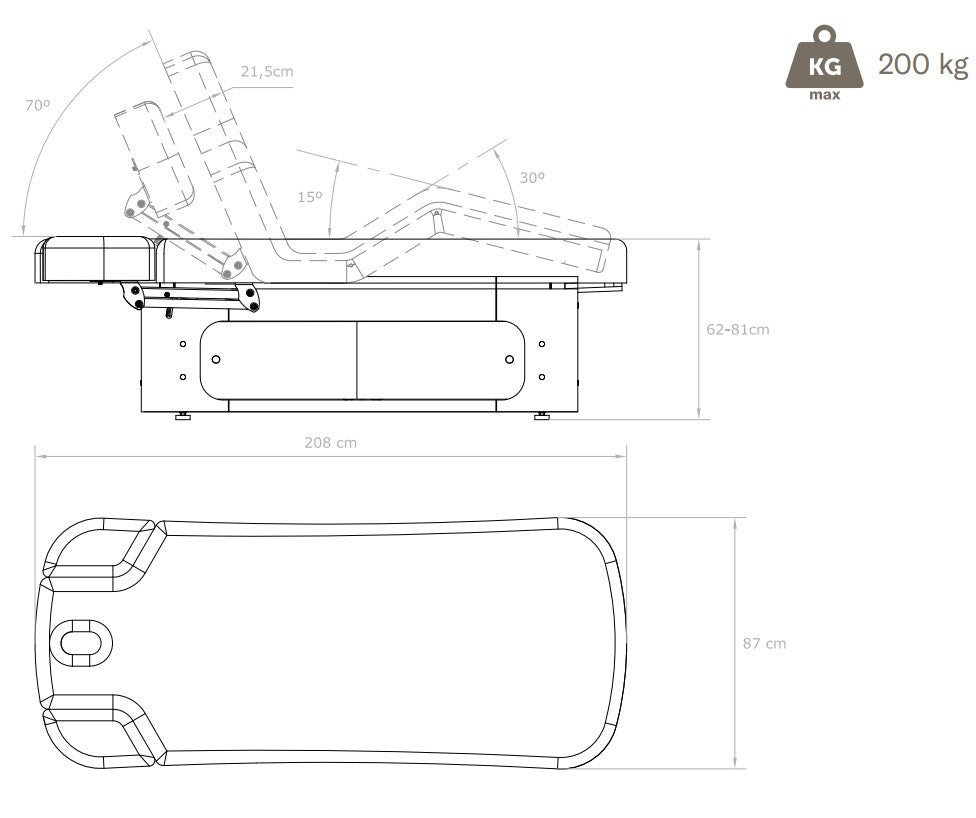 Camilla eléctrica de madera Gamm 4 motores