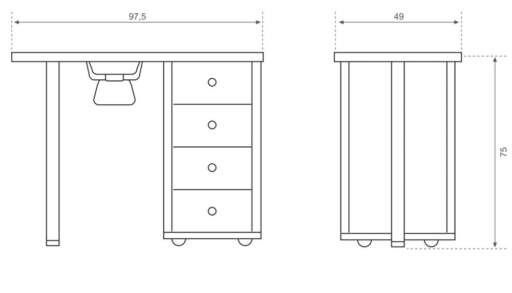 Mesa de manicura de madera con aspiración.
