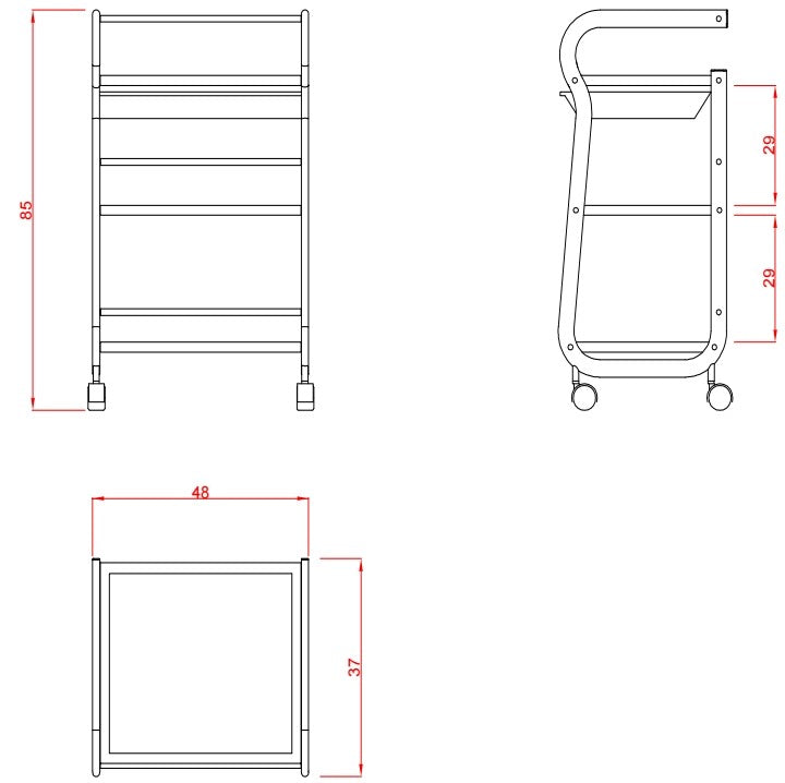 Carrito estética 3 estantes y cajon Part