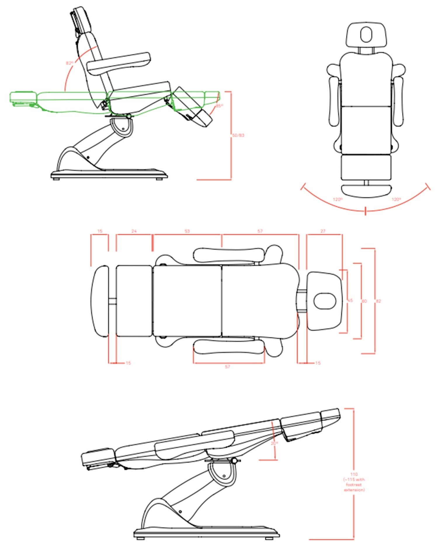 Camilla de estética Weelko eléctrica Tella