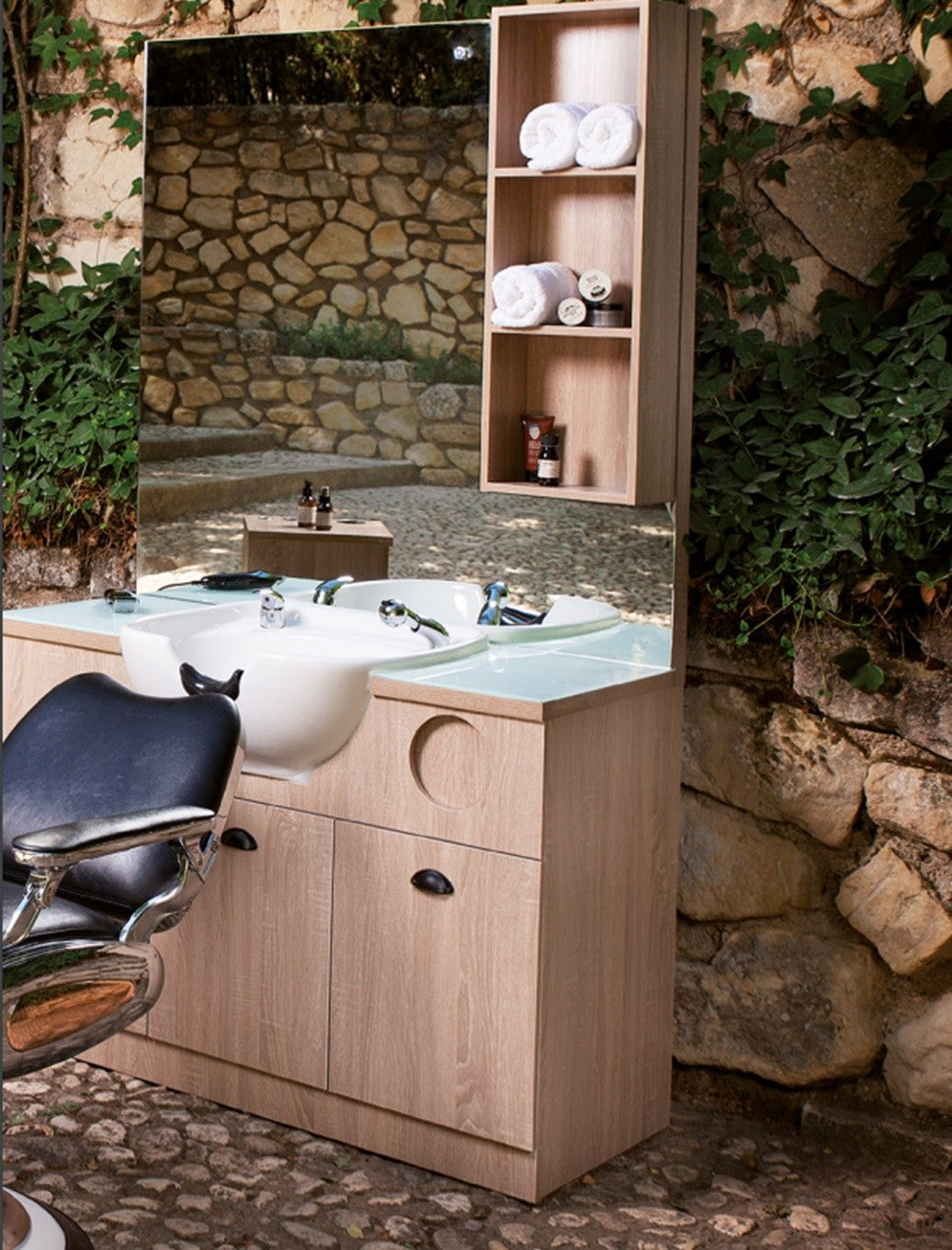 Tocador barbería con lava cabezas Triton Fresno