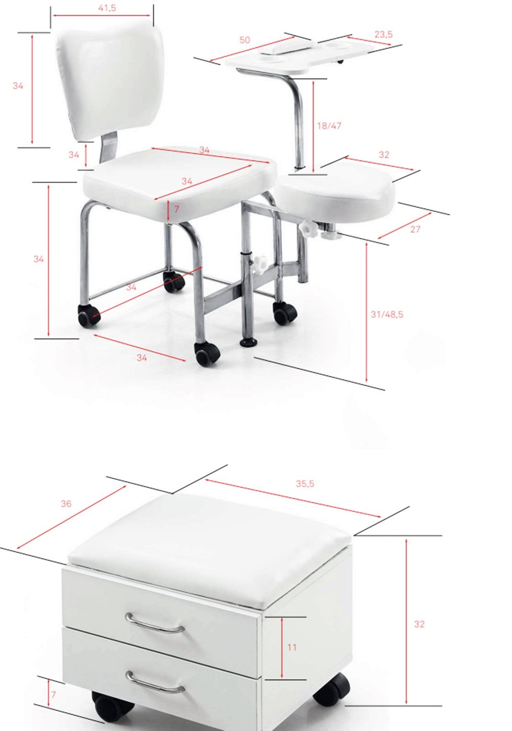 Taburete carrito para manicura y pedicura Tendy