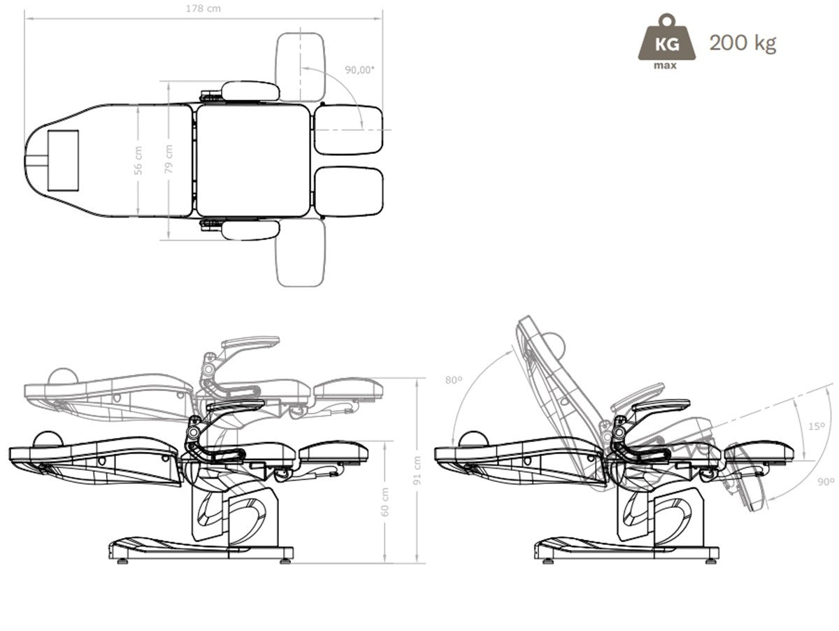 Sillón podologia Deneb eléctrico 3 motores